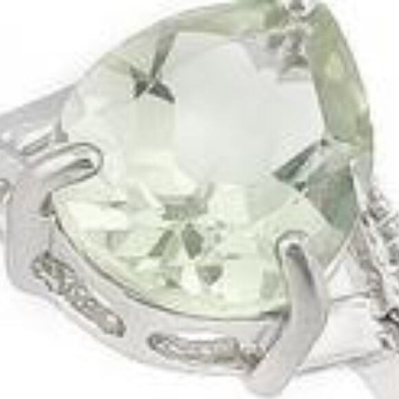 Glamouresq New .925 Silver Genuine Green Amethyst & Genuine Diamond Ring Size 5 - Picture 1 of 7